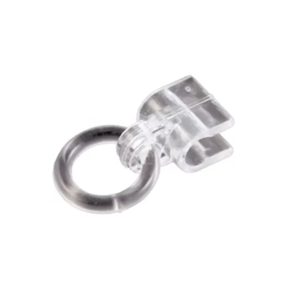 Clear acrylic jewelry piece attached to a small silver circular hoop, likely an ear accessory